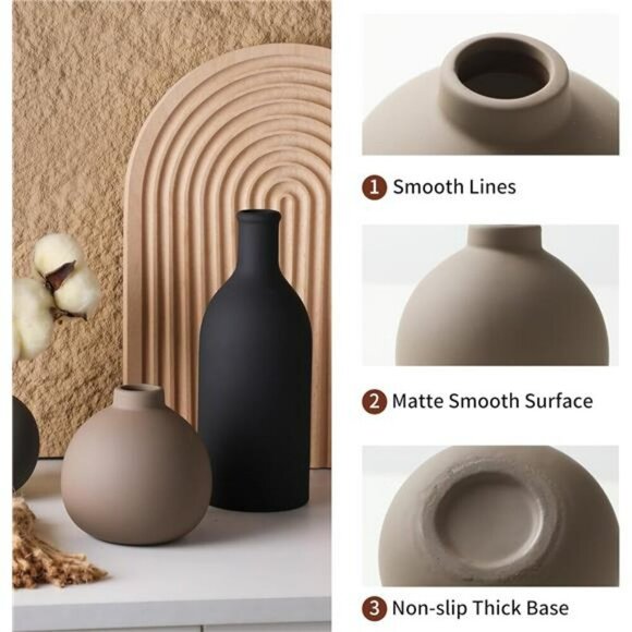 Ceramic Vase Set of 3 Rustic Farmhouse Home Decor for Flowers or Pampas Grass - Picture 5 of 7